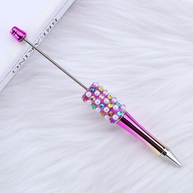 DIY color electroplated pearl bead pen, creative handmade multi-color ballpoint pen puzzle student stationery spot wholesale