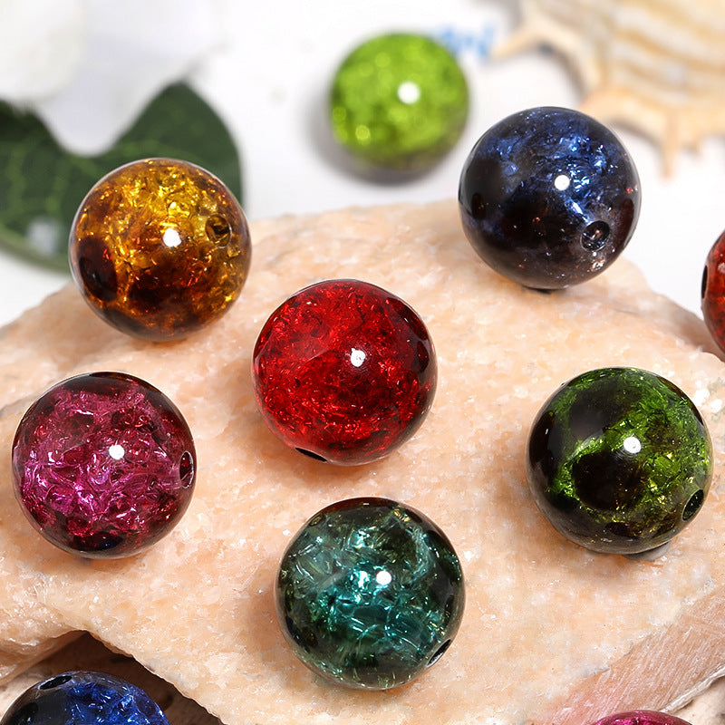 16mm Two-Color Amber Acrylic Crack Beads – Burst Ice Crack Round Beads for DIY Bead Pens