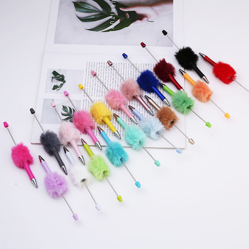 Fluffy Beaded Pen – Cute Furry DIY Pom-Pom Ballpoint Pen, Creative Gift Stationery (In Stock for Wholesale)