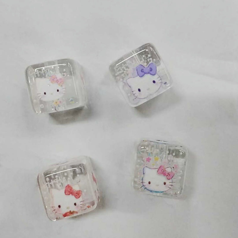 Acrylic square beads 14MM printed cartoon Hello Kitty perforated loose beads bracelet necklace handmade material jewelry accessories