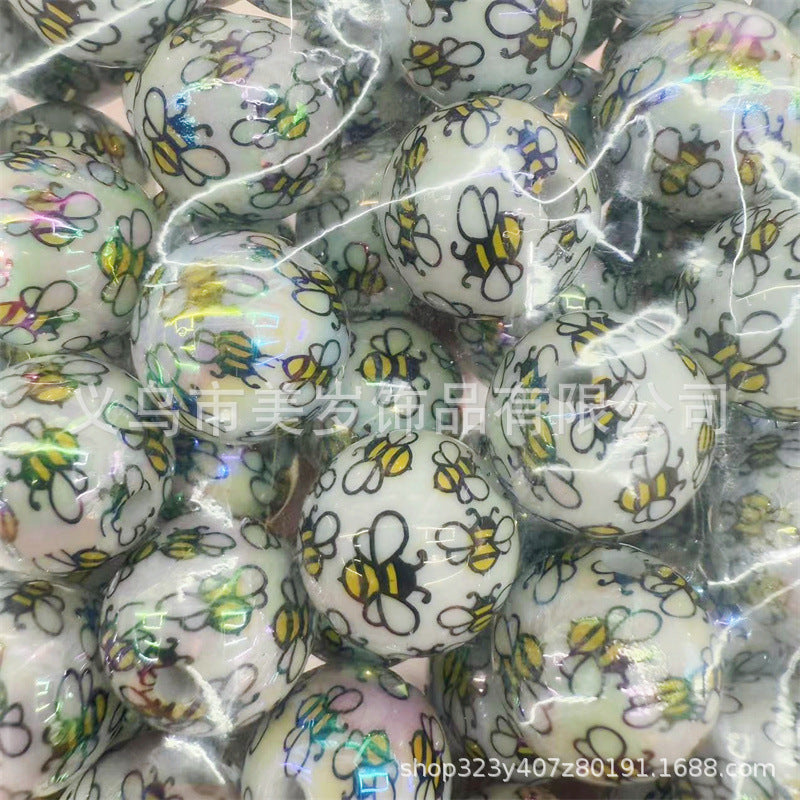 16Mm acrylic printing Mickey Minnie series cute cartoon straight hole round beads DIY beaded loose beads