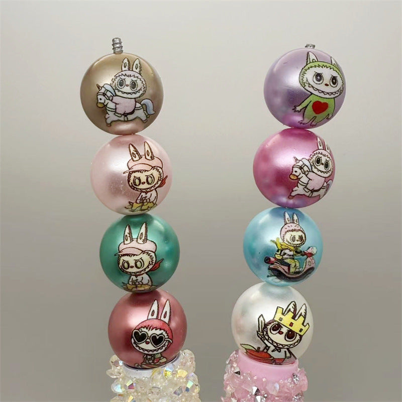16mm Acrylic Jelly Color Printed Rag Cloth Round Beads – Straight Hole DIY Phone Rope & Keychain Accessories