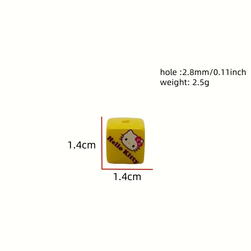 Acrylic square beads 14MM printed cartoon Hello Kitty perforated loose beads bracelet necklace handmade material jewelry accessories