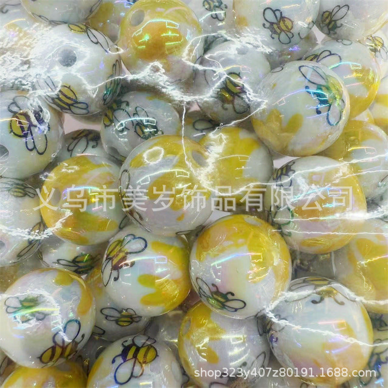 16Mm acrylic printing Mickey Minnie series cute cartoon straight hole round beads DIY beaded loose beads