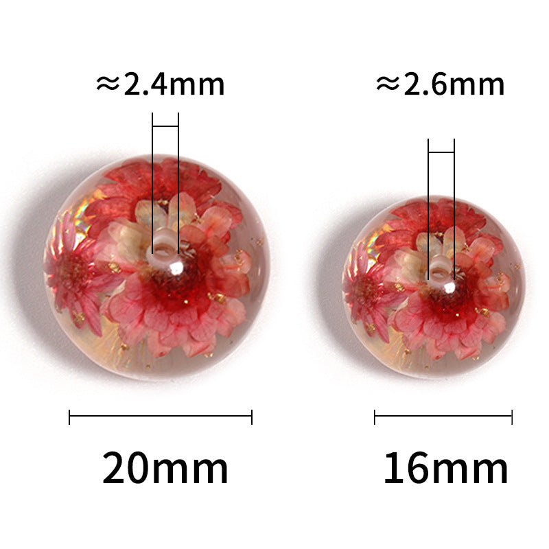 Natural Dried Flower Resin Round Beads – Transparent Gold Foil Beads for DIY Bead Pens, Phone Chains & Keychains