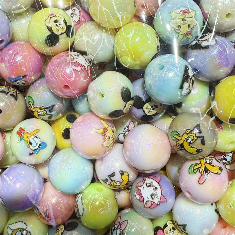 16Mm acrylic printing Mickey Minnie series cute cartoon straight hole round beads DIY beaded loose beads