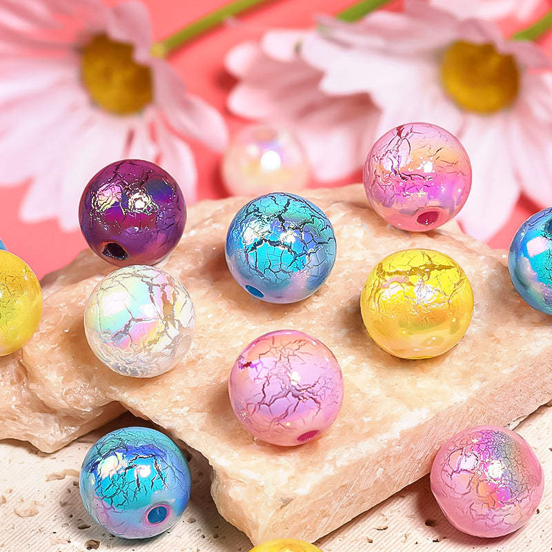 16mm Spray Paint Crack Round Beads – UV Electroplated Acrylic Loose Beads for DIY Bead Pens & Mobile Phone Chains