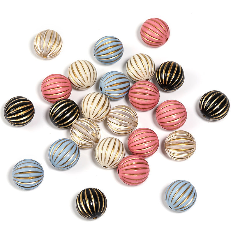 16mm Acrylic Electroplated Lantern Beads – Gold-Painted Pumpkin Beads for DIY Bead Pens, Phone Chains & Keychains