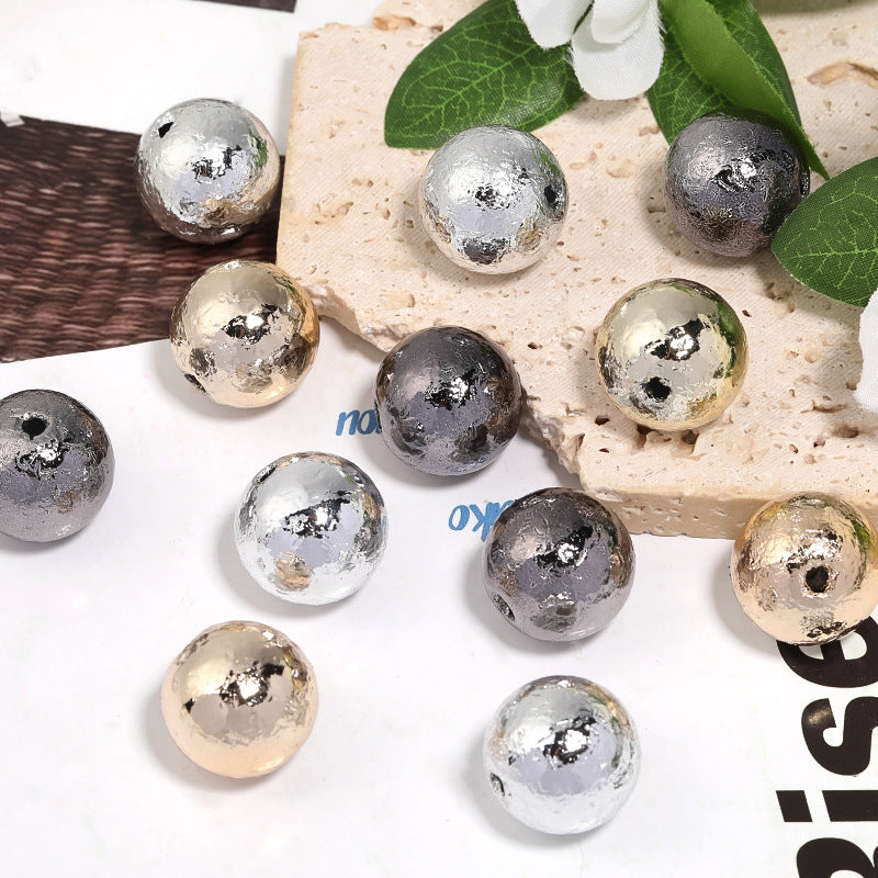 20mm Electroplated Metallic Wrinkled Skin Round Beads – Acrylic Imitation Gold Foil DIY Phone Chain & Keychain Beads