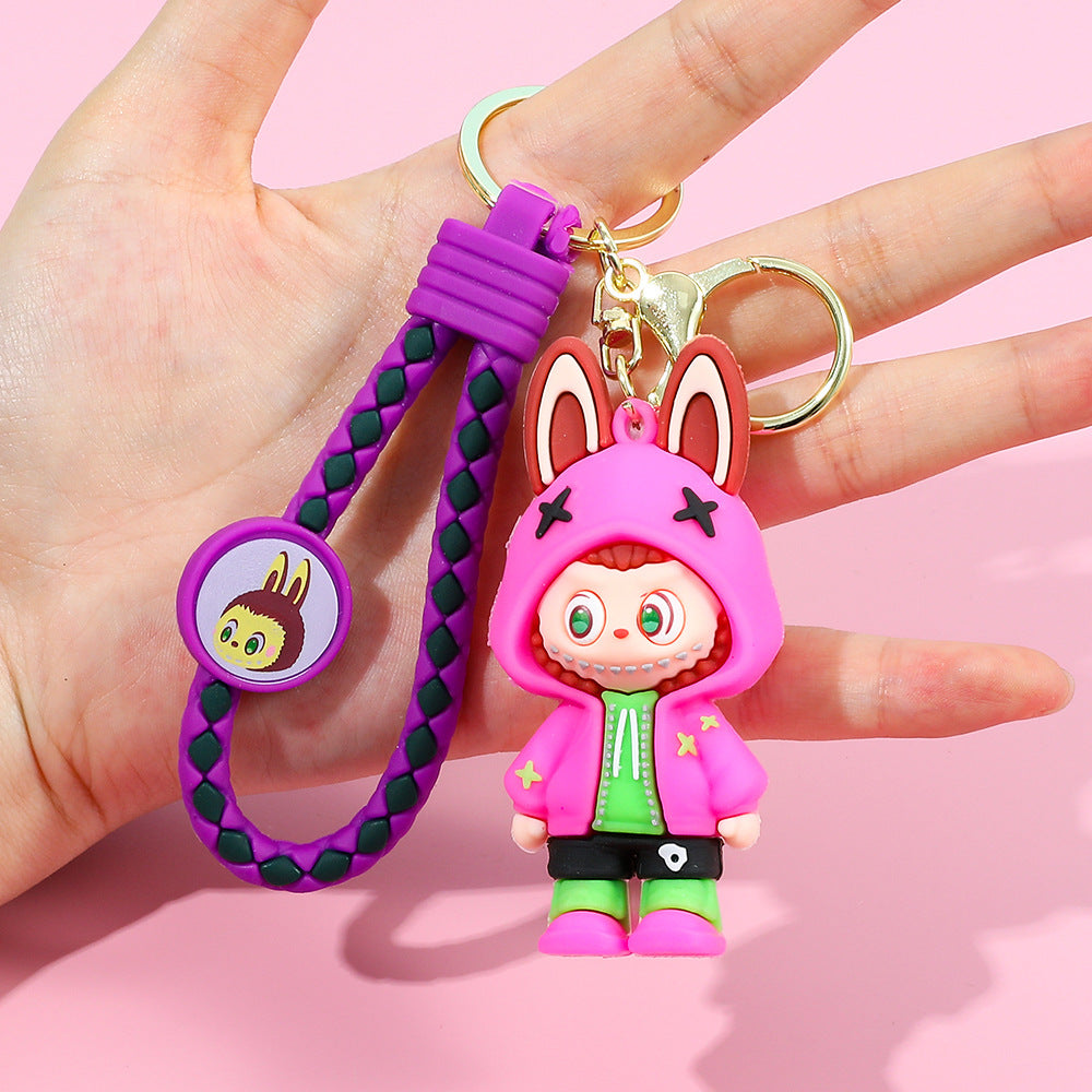 Labubu keychain cartoon schoolbag pendant car key chain small gift wholesale