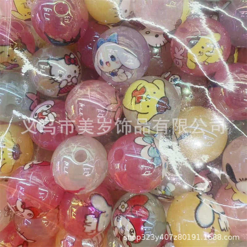 16Mm acrylic printing Mickey Minnie series cute cartoon straight hole round beads DIY beaded loose beads