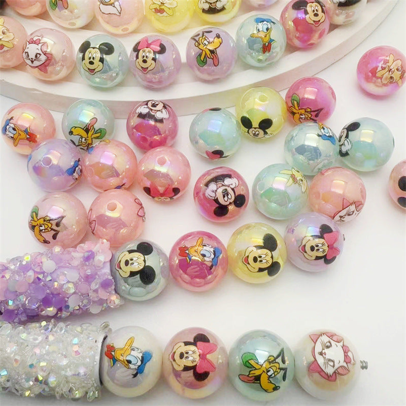 16Mm acrylic printing Mickey Minnie series cute cartoon straight hole round beads DIY beaded loose beads