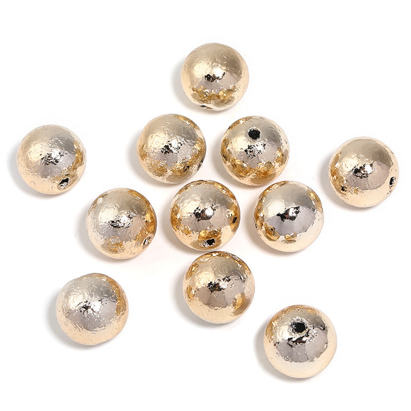 20mm Electroplated Metallic Wrinkled Skin Round Beads – Acrylic Imitation Gold Foil DIY Phone Chain & Keychain Beads