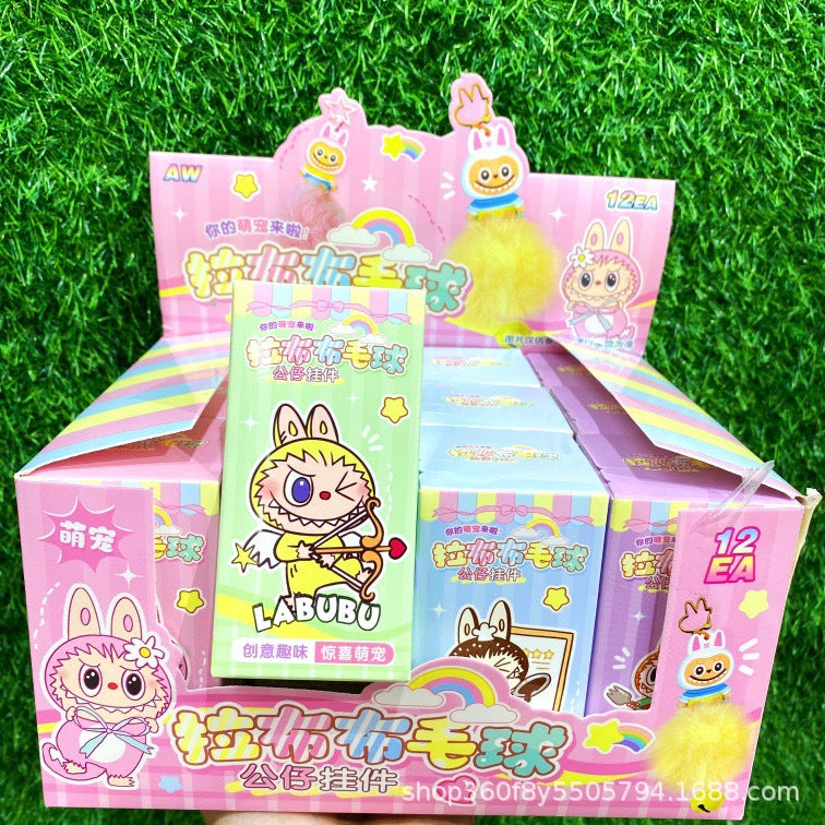 Flocked Labubu Resin Blind Box Doll – Handmade Keychain & Phone Bag Pendant