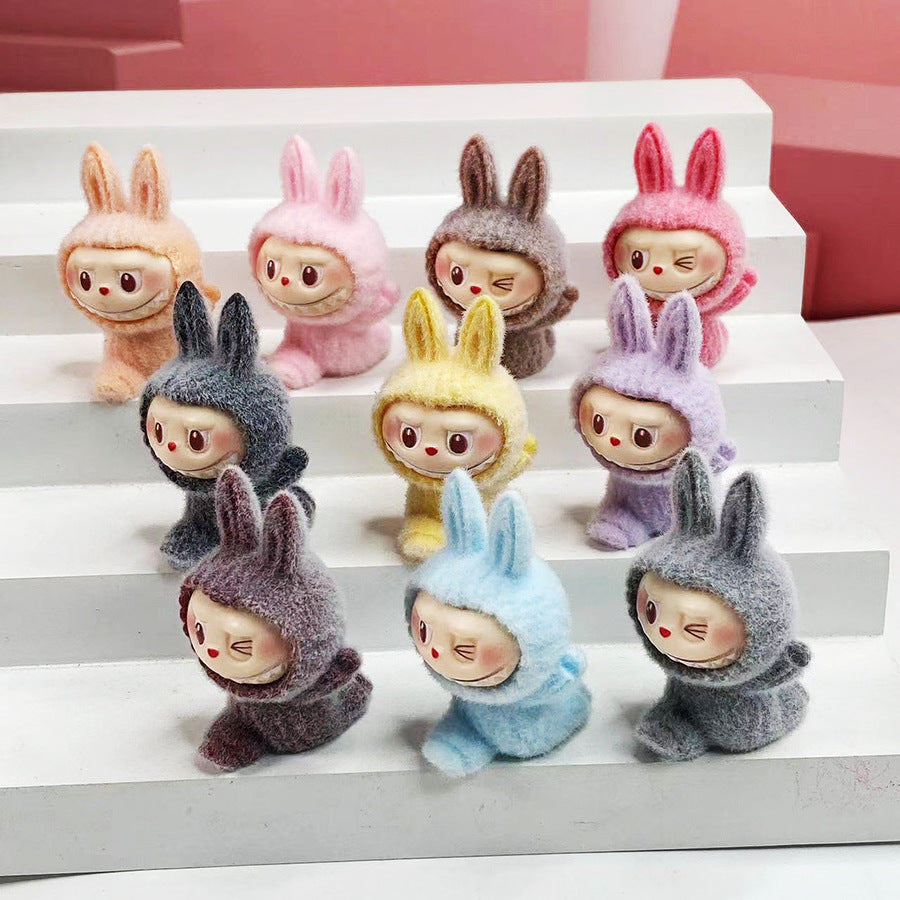 Flocked Labubu Yoga Doll – Small DIY Resin Ornament