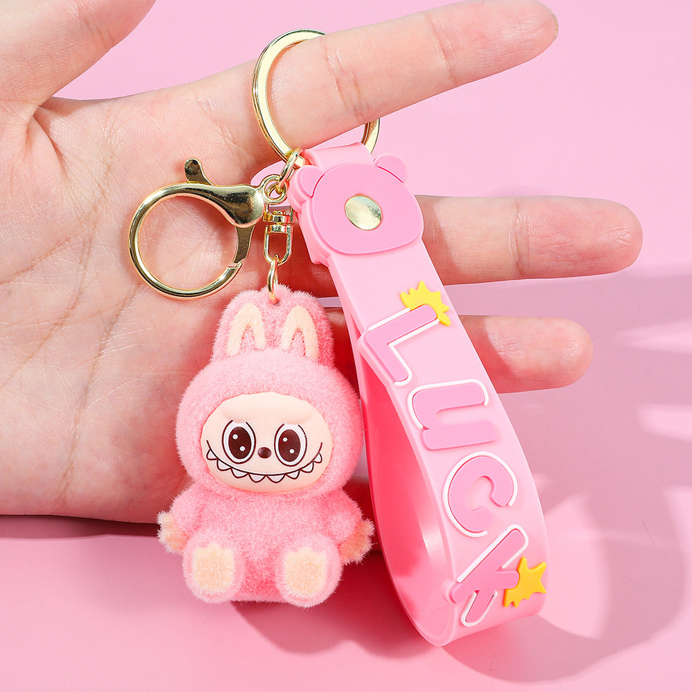 Labubu keychain cartoon schoolbag pendant car key chain small gift wholesale