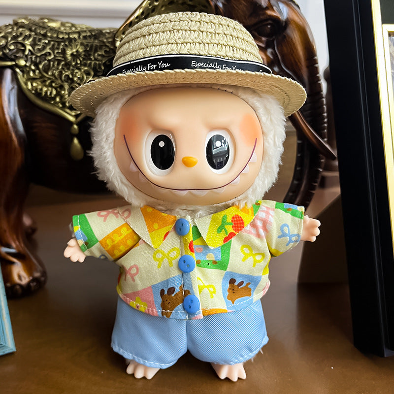 17cm Labubu Figure, Labubu Clothing Made of Soft PVC, Cute Dress-Up Casual Outfit, Plush Toy Clothes, Compatible with Generations 1, 2, and 3