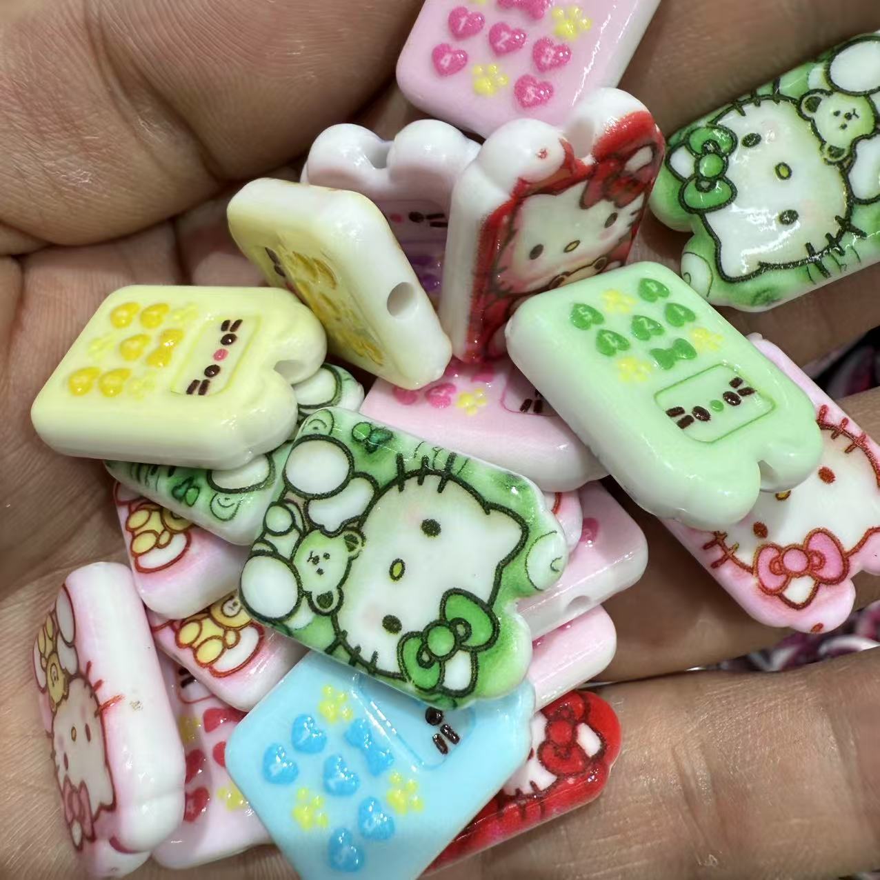 Personalized KT Cat Acrylic Square Beads – Creative Cartoon Print DIY Phone Chain & Pen Accessories