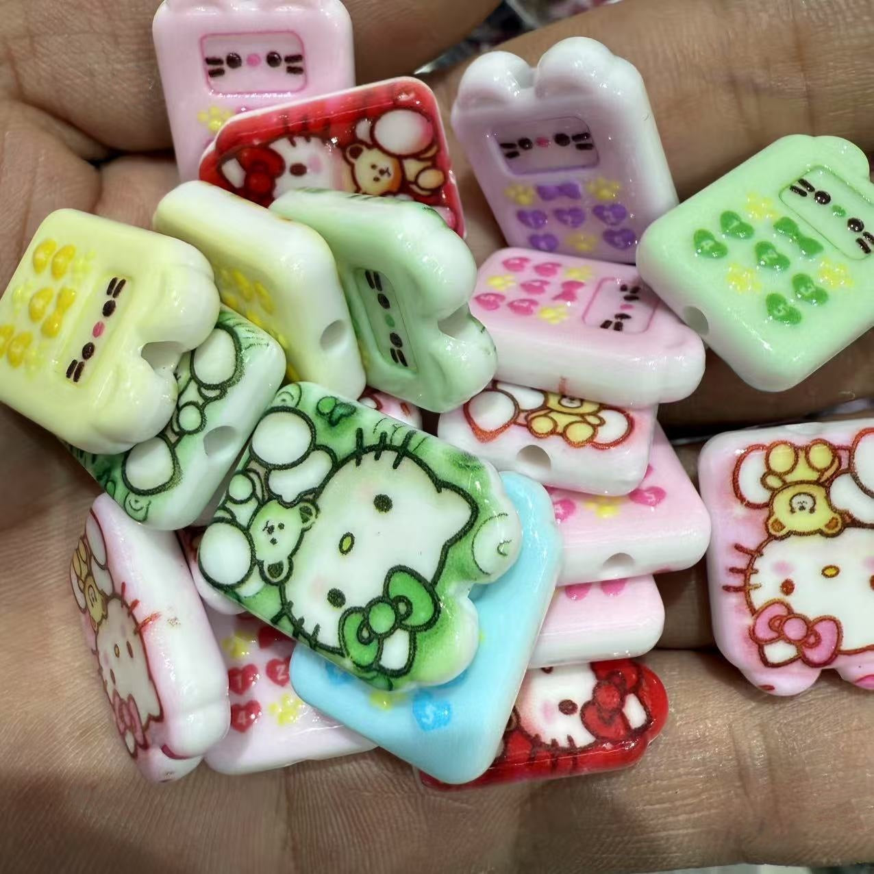 Personalized KT Cat Acrylic Square Beads – Creative Cartoon Print DIY Phone Chain & Pen Accessories