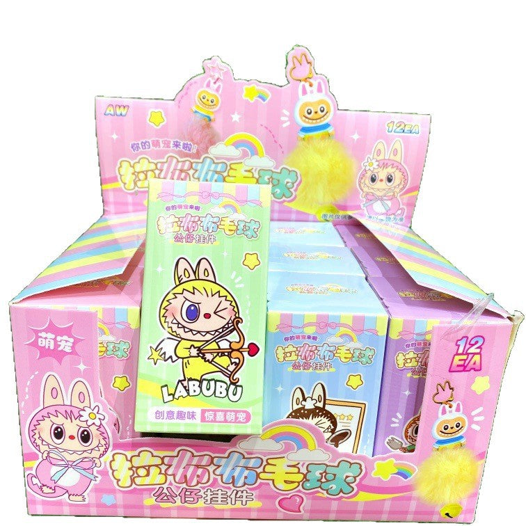 Flocked Labubu Resin Blind Box Doll – Handmade Keychain & Phone Bag Pendant