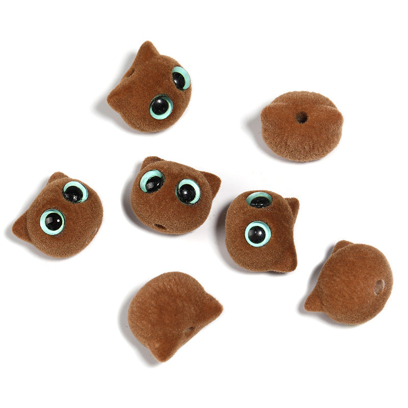 Autumn-Winter Flocking Big-Eyed Kitten Cartoon Cat Eye Acrylic Beads – DIY Bead Pen & Mobile Phone Chain Accessories
