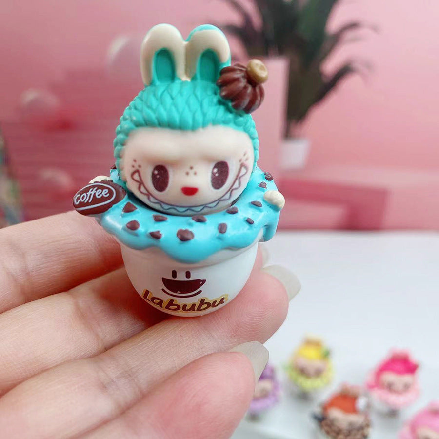 Cake & Coffee Labubu DIY Cute Doll – Resin Ornament Keychain & Car Decoration