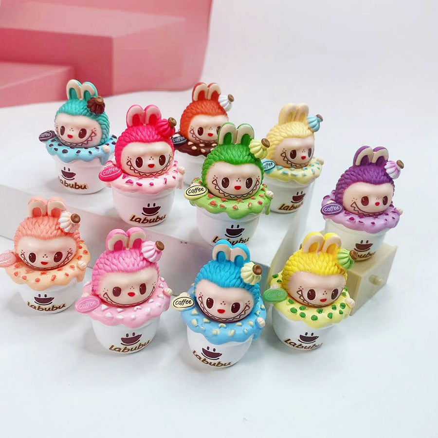 Cake & Coffee Labubu DIY Cute Doll – Resin Ornament Keychain & Car Decoration