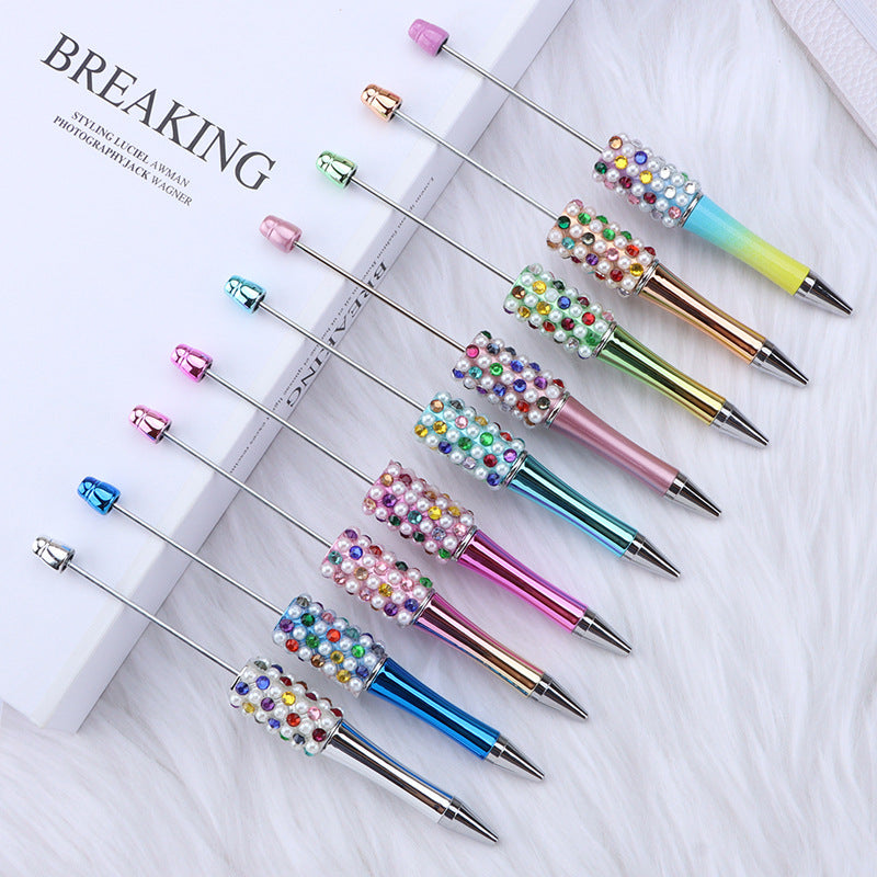 DIY color electroplated pearl bead pen, creative handmade multi-color ballpoint pen puzzle student stationery spot wholesale