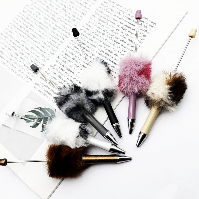 Fluffy Beaded Pen – Cute Furry DIY Pom-Pom Ballpoint Pen, Creative Gift Stationery (In Stock for Wholesale)