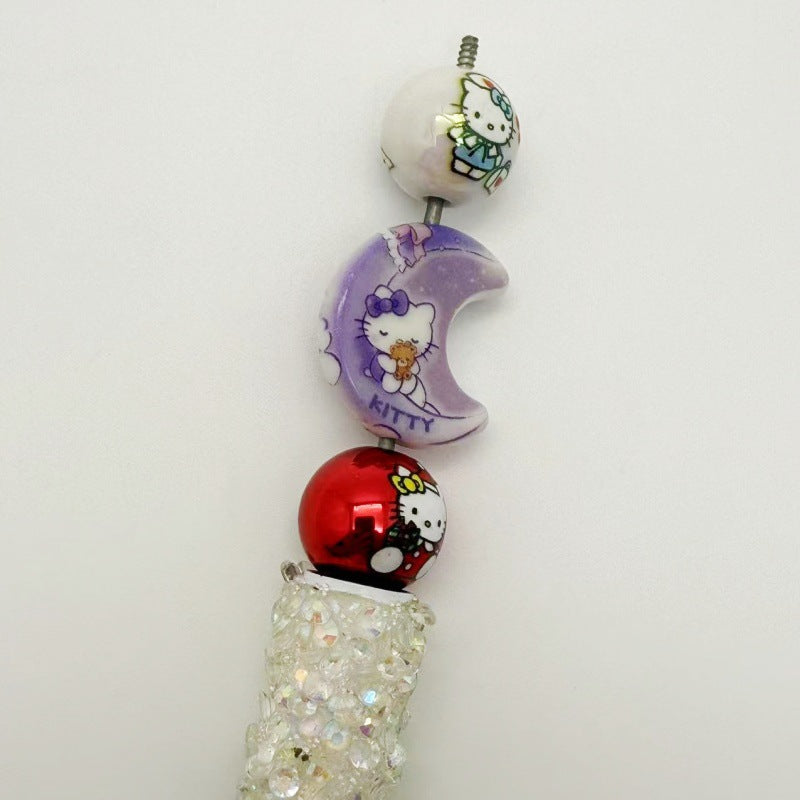 Acrylic Cartoon Beads – Double-Sided Print Moon & Rag Cloth Style, DIY Jewelry & Phone Chain Accessories