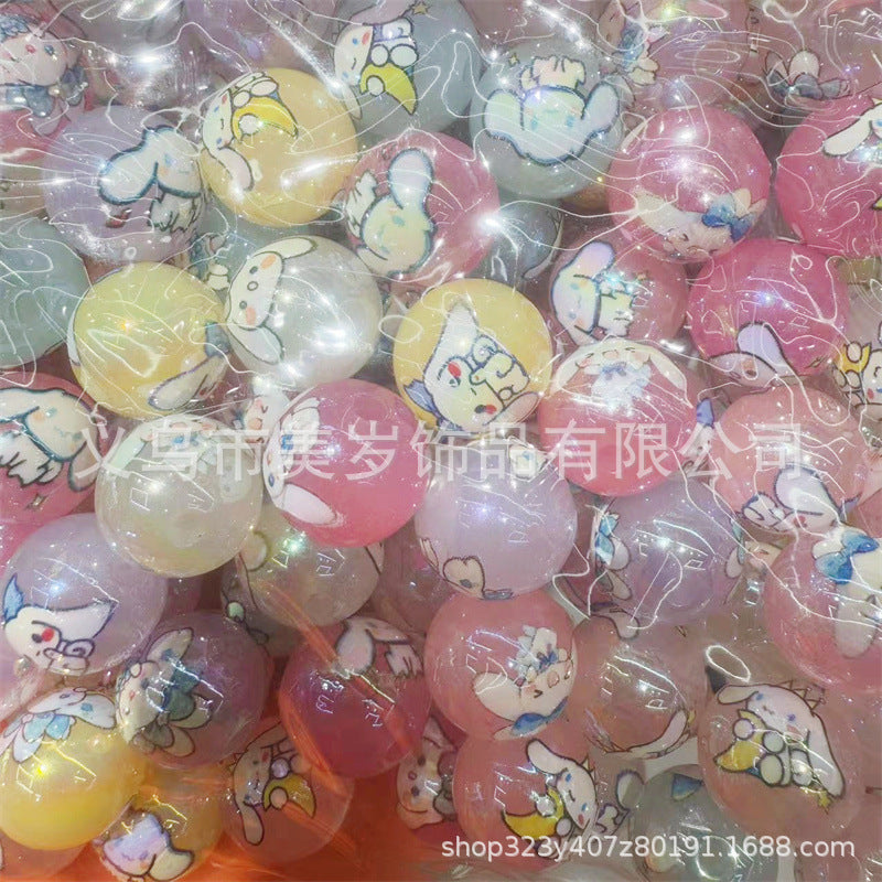 16Mm acrylic printing Mickey Minnie series cute cartoon straight hole round beads DIY beaded loose beads