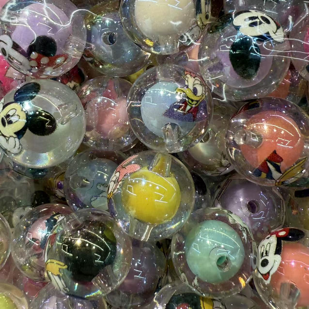 New Acrylic Printed Mickey & Minnie Series – Straight Hole Round Beads for DIY Accessories
