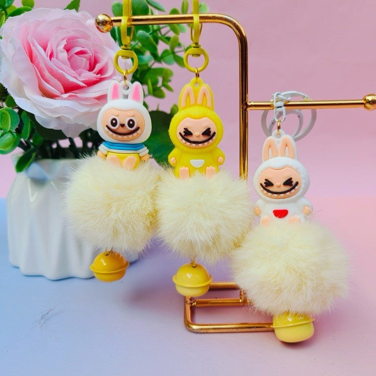 Flocked Labubu Resin Blind Box Doll – Handmade Keychain & Phone Bag Pendant