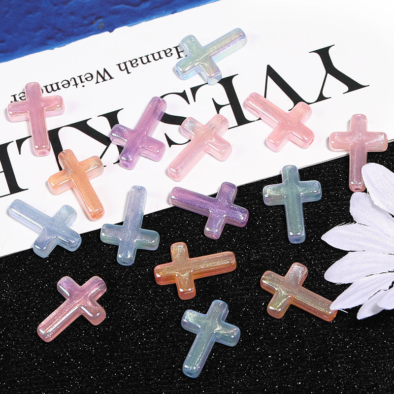 Luminous Mermaid “Ji” Cross Vertical Hole Beads – DIY Bead Pen, Bracelet, Necklace & Keychain Acrylic Accessories