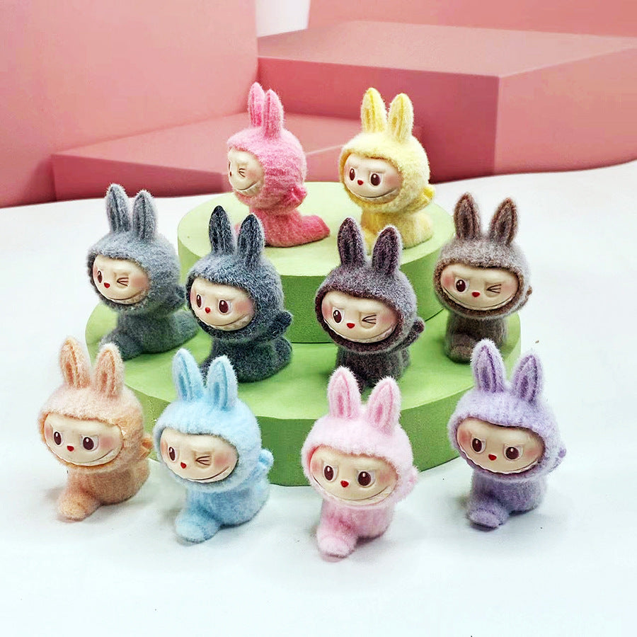 Flocked Labubu Yoga Doll – Small DIY Resin Ornament