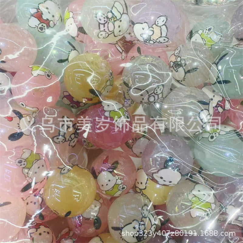 16Mm acrylic printing Mickey Minnie series cute cartoon straight hole round beads DIY beaded loose beads