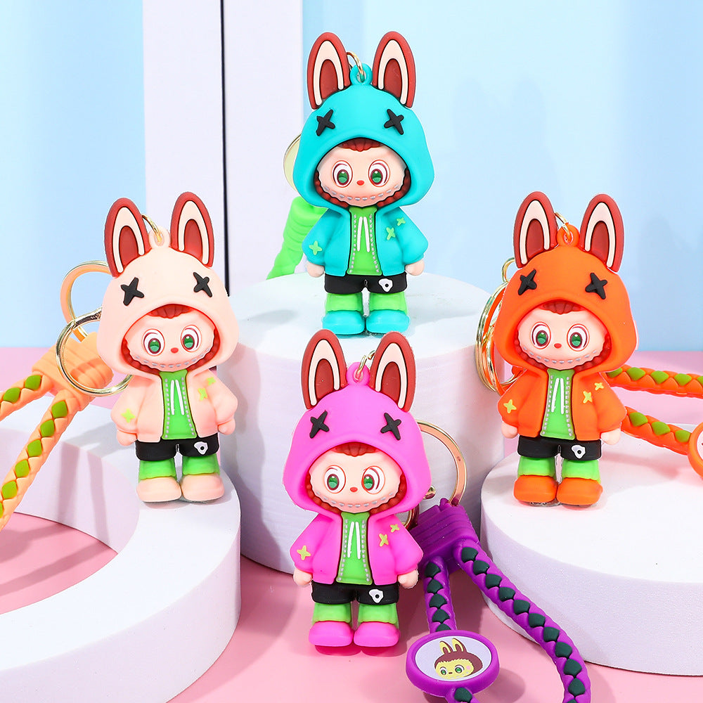 Labubu keychain cartoon schoolbag pendant car key chain small gift wholesale