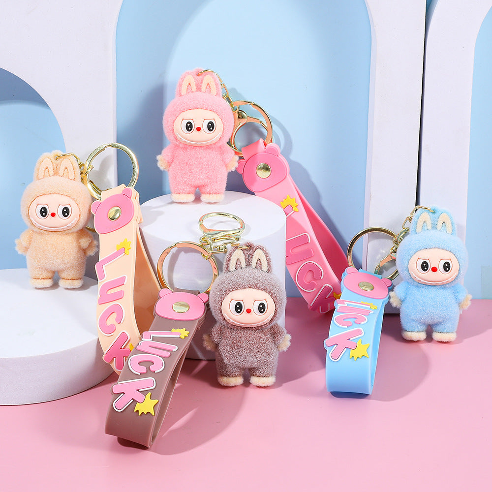 Labubu keychain cartoon schoolbag pendant car key chain small gift wholesale