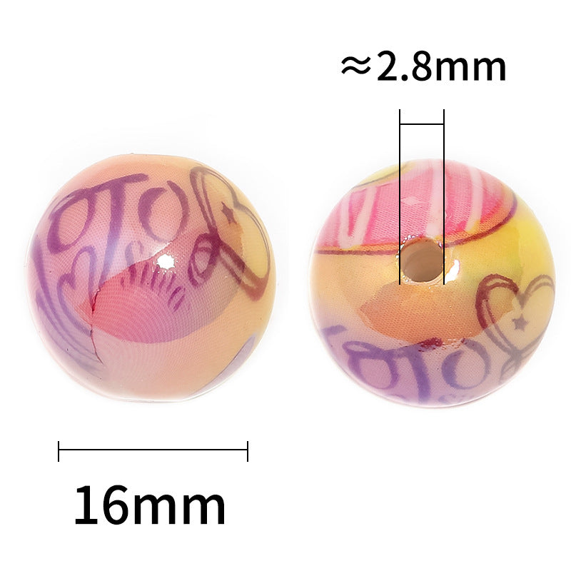 Acrylic UV plating color graffiti printing round beads children DIY bead pen mobile phone chain beads loose beads wholesale