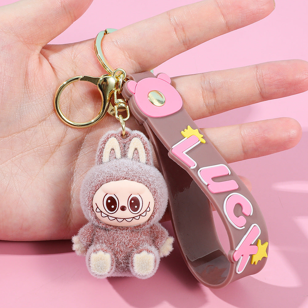 Labubu keychain cartoon schoolbag pendant car key chain small gift wholesale