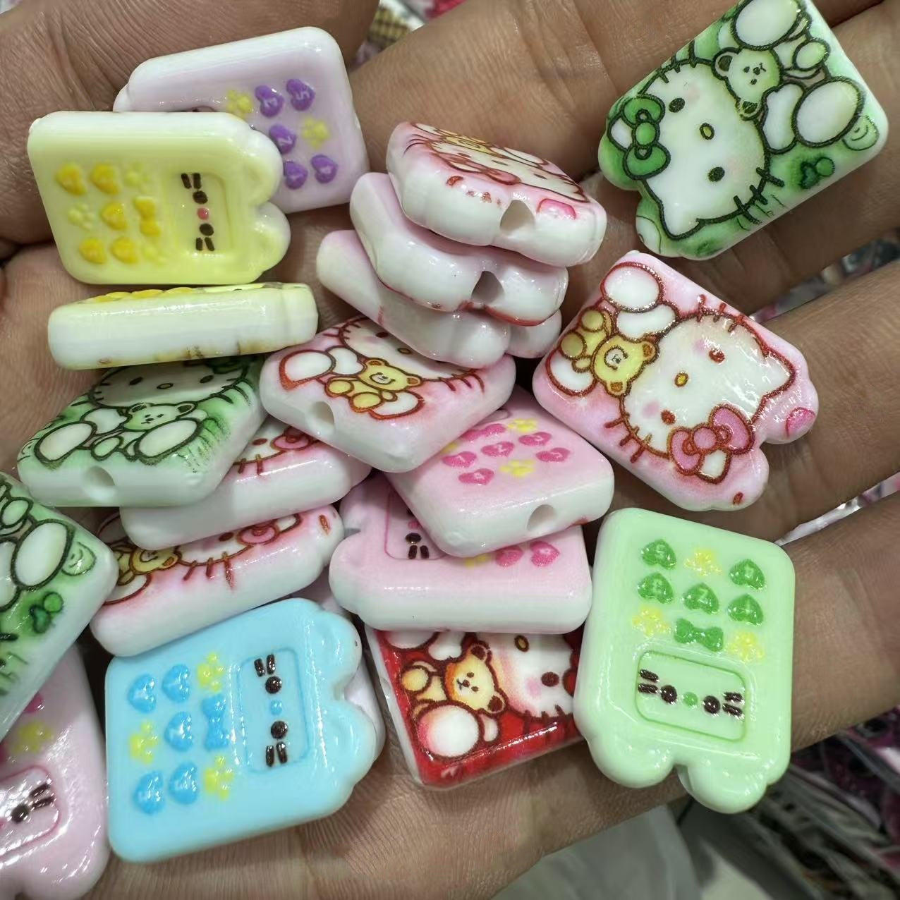 Personalized KT Cat Acrylic Square Beads – Creative Cartoon Print DIY Phone Chain & Pen Accessories