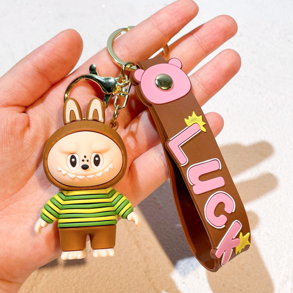 Labubu keychain cartoon schoolbag pendant car key chain small gift wholesale