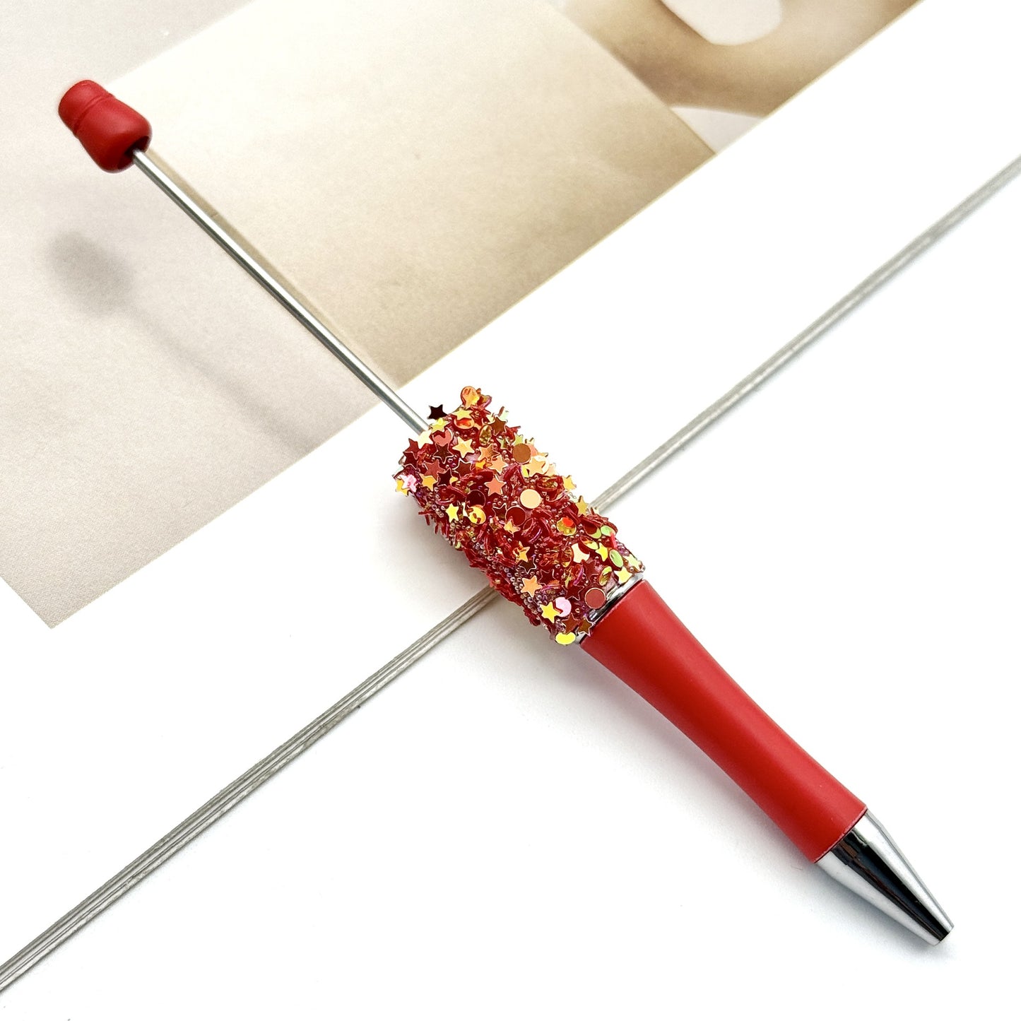 Star Bead Pen – Creative Five-Pointed Star Sequin Ballpoint Pen, Handmade Rotating Signature Pen (Wholesale Available)