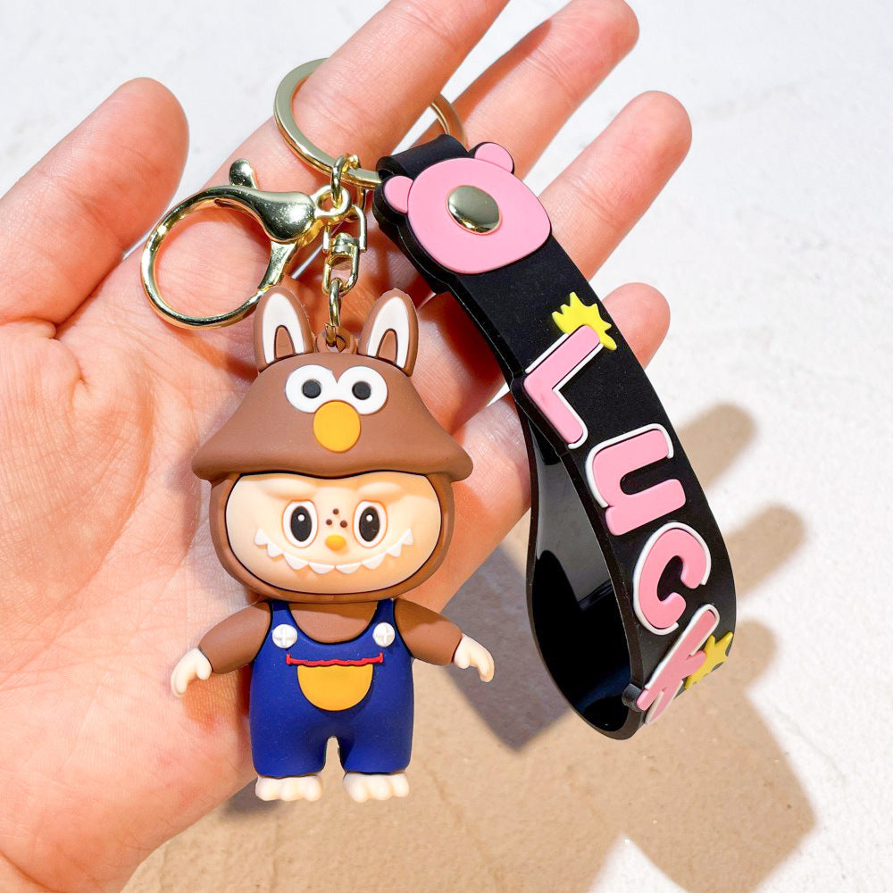 Labubu keychain cartoon schoolbag pendant car key chain small gift wholesale