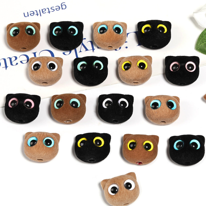 Autumn-Winter Flocking Big-Eyed Kitten Cartoon Cat Eye Acrylic Beads – DIY Bead Pen & Mobile Phone Chain Accessories