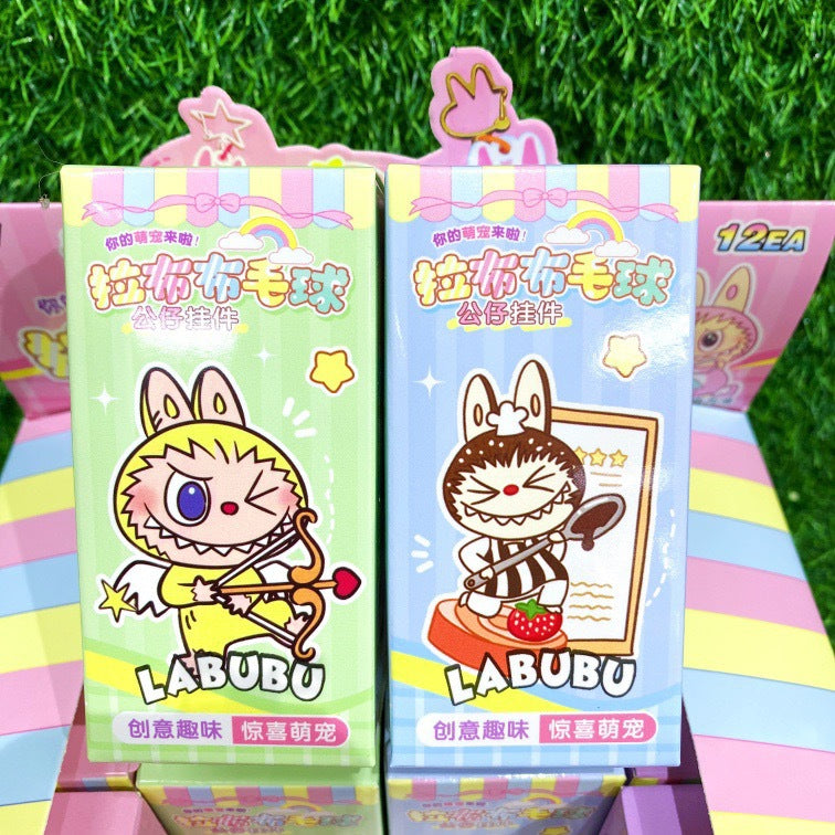 Flocked Labubu Resin Blind Box Doll – Handmade Keychain & Phone Bag Pendant