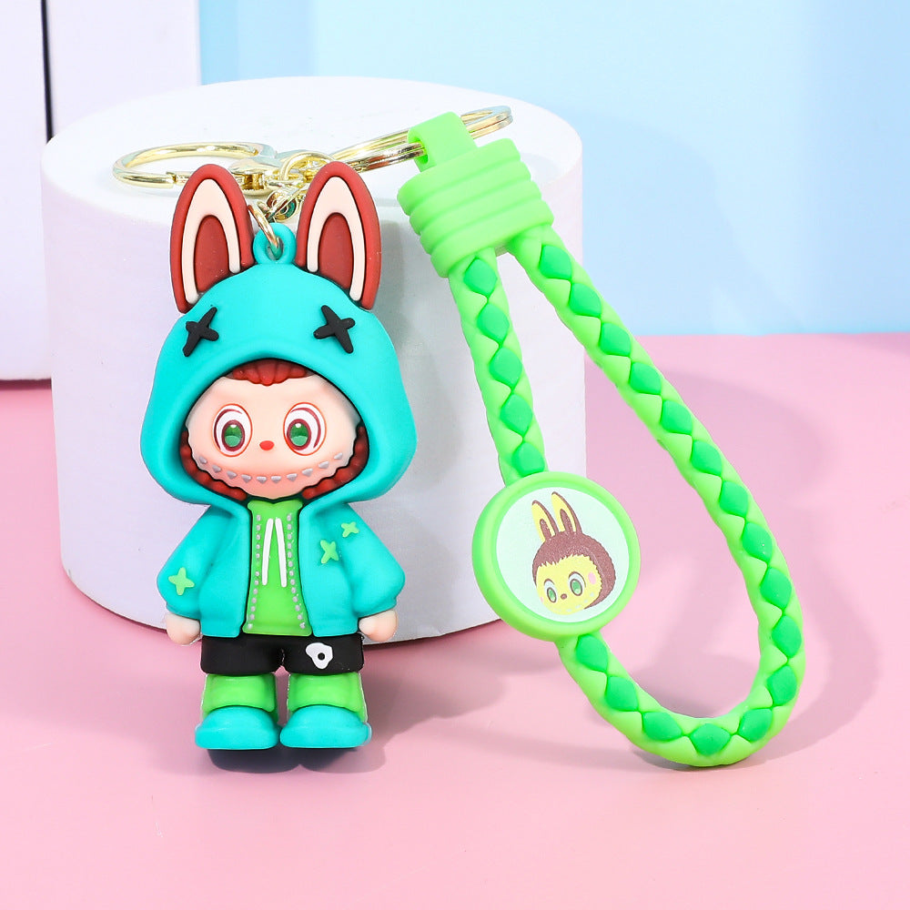 Labubu keychain cartoon schoolbag pendant car key chain small gift wholesale