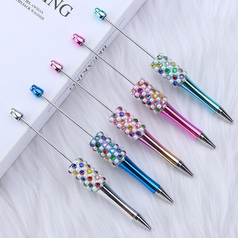 DIY color electroplated pearl bead pen, creative handmade multi-color ballpoint pen puzzle student stationery spot wholesale