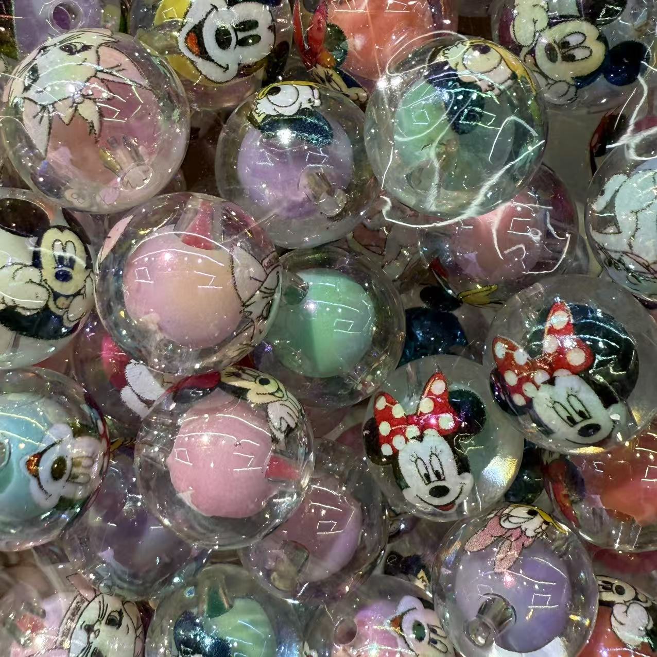 New Acrylic Printed Mickey & Minnie Series – Straight Hole Round Beads for DIY Accessories