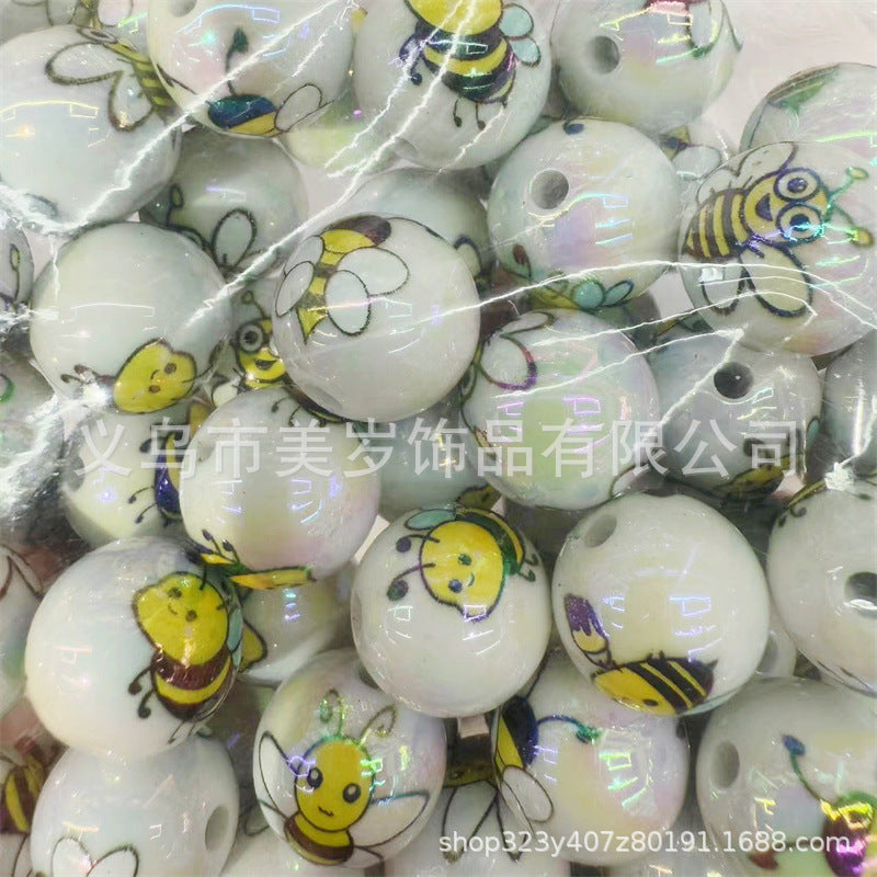 16Mm acrylic printing Mickey Minnie series cute cartoon straight hole round beads DIY beaded loose beads